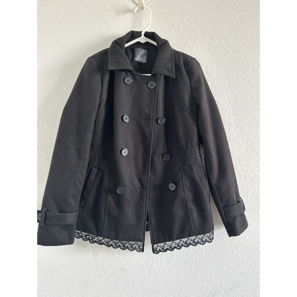 SRA Women Small Peacoat Jacket Coat Black Faux Black Size L Youth (15)